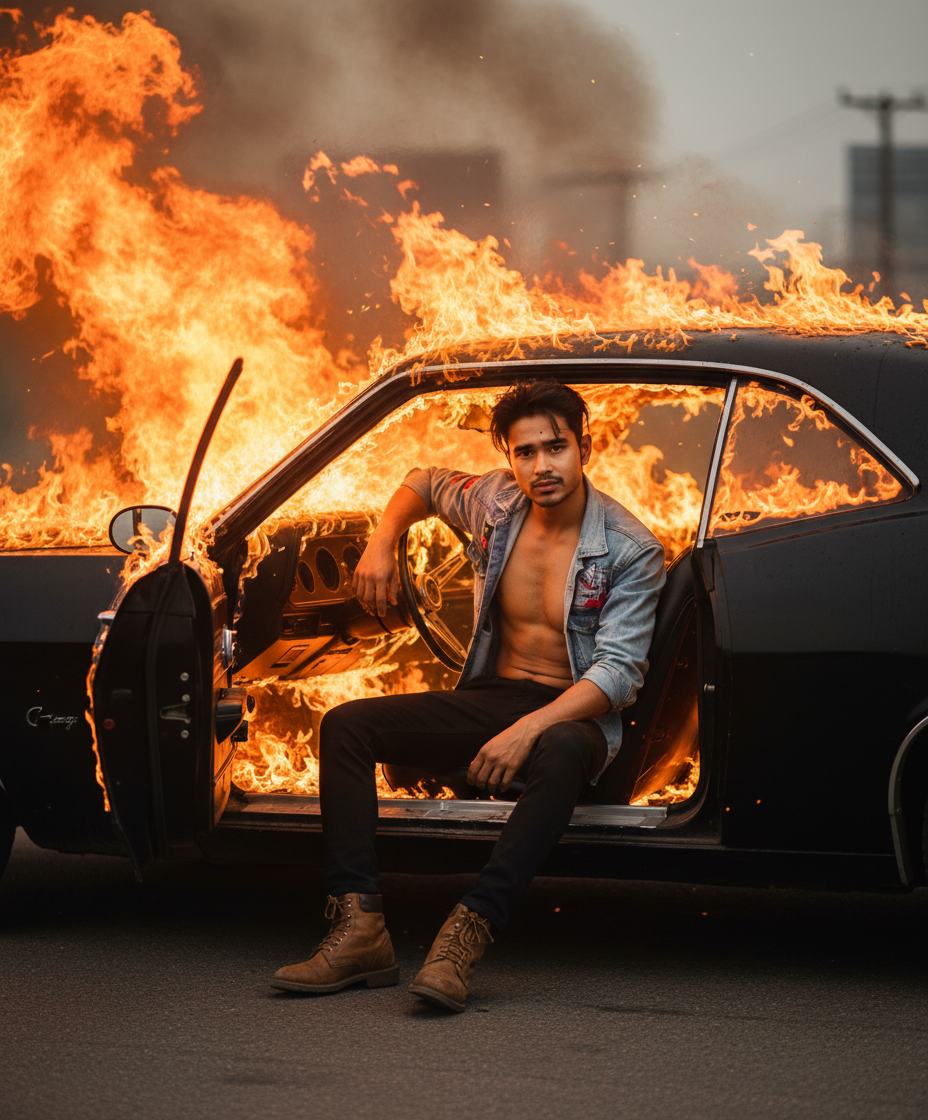 Fiery Car Driver Portrait